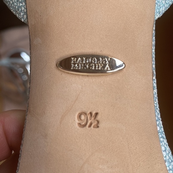 BADGLEY MISCHKA Tasmine Metallic Crystal Ankle-Strap Sandals, Soft Blue 9.5 - Picture 12 of 12